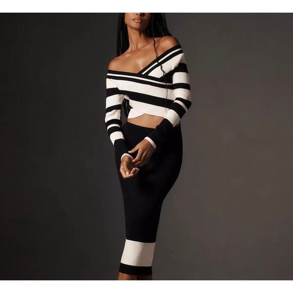 Le Superbe Anthropologie Stripe Knit Bodycon Midi Reversible Dress Size Medium - Picture 6 of 7